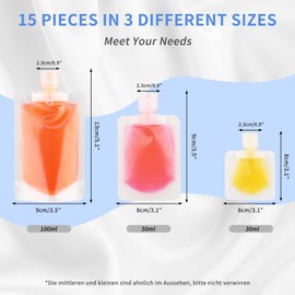 Zosenyer Travel Set Liquids, 15-Piece Travel Bottle Set 30 ml/50 ml/100 ml, Leak-Proof, Refillable Travel Size Container for Filling with Small Funnel, Shampoo, Lotion, Hair Conditioner, Shower Gel