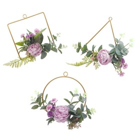 ZJCilected Floral Hoop Wreath Champagne Geometric Wire Round Triangle Square Hoop Frame of Artificial Rose Flower for Wedding Backdrop Wall Decor Geometric Wire Wall Decor Pack of 3