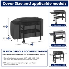 Griddle Cover for Blackstone 28 Inch Griddle, for Blackstone 1517, 1605, 1853, 1555, Waterproof Oxford Flat Top Gas Grill Cover - Only Cover