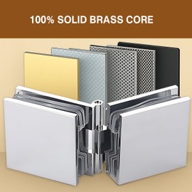 Shower Door Hinges, Heavy-Duty 180-Degree Brass Square Glass Door Hinges for Fits 8-12mm Tempered Glass, Self-Closing at 25°, Chrome
