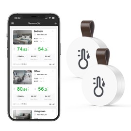 LOFICOPER Bluetooth Thermometer Hygrometer, 2 Pieces Mini Bluetooth Sensor, Wireless Temperature Sensor with Data Export, Compatible with iOS/Android, for Wine, Living Room, Home