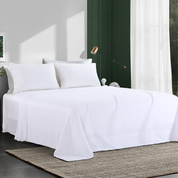 HOMBYS White Oversized King Flat Sheets Extra Large,Soft & Durable