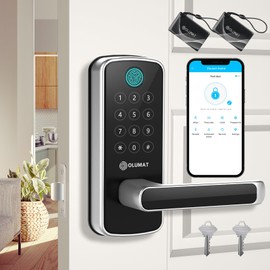 OLUMAT Smart Lock with Handle: Wi-Fi Keyless Entry Door Lock - Smart Locks for Front Door - Biometric Fingerprint Door Lock - Smart Door Lock with Keypad - Garage Door with App Control - Auto Lock
