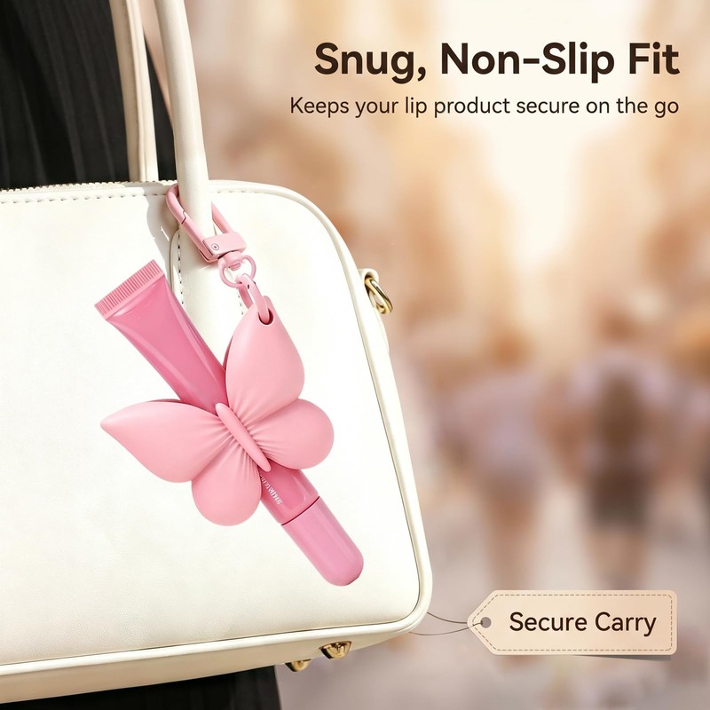 4PCS Butterfly Silicone Lipstick Holder Keychain, Fit Lip Balm/Lip Tint