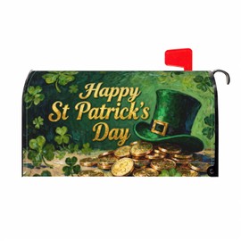 Happy St. Patrick's Day Mailbox Covers Magnetic Standard Size Green Shamrock Hat Gold Coin Print Saint Patricks Holiday Outdoor Decorative Letter Box Cases for Home Garden Outside Decor, 21x18 Inch