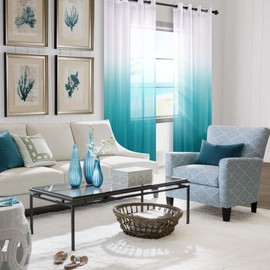 KOUFALL Cortinas costeras de color verde azulado para sala de estar de 63 pulgadas de largo, cortinas transparentes para decoración de habitación de vaquera, cortinas de sirena para recámara de niñas