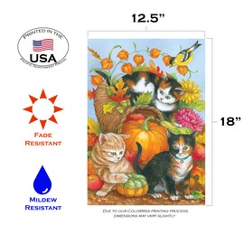 Toland Home Garden Kitten Cornucopia 12.5 x 18 Inch Decorative Fall Kitty Cat Pumpkin Garden Flag