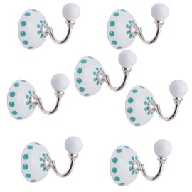 Knober Ceramic Hooks, Wall Hooks, Coat Hooks, Ceramic Ball, Diameter 6 cm, Shabby Chic Vintage (7 Pieces/Pieces Turquoise Silver)