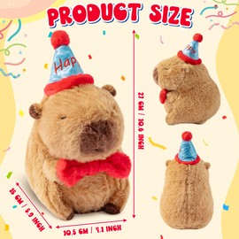 GwaOery Capybara Plush Birthday Hat Capybara Stuffed Animal Toy Realistic And Soft Teddy Doll Hugging Pillow Plushie Pillow for Boys And Girls Birthday Easter Party Gift