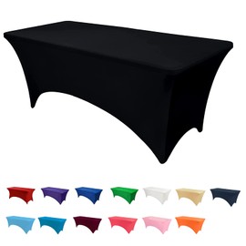 Newthinking 4FT Stretch Tablecloth for Craft, Spandex Stretch Table Cloth, Washable and Wrinkle Resistant Market Stall Table Cover for Banquet Folding Table Event Wedding, Black