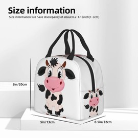 JIMOWANG Cute Cartoon Milk Cow Portable Lunch Bag Compact Tote Bag Reusable Lunch Box Container for School Office Work