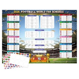 WALLFID 98x70cm Poster Calendario Mondiale 2026,Ora Europa Centrale, Poster del club dei tifosi, Coppa del Mondo 2026, registrazione dei risultati della partita