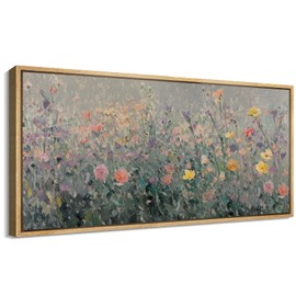 SIGNFORD Extra Large Framed Canvas Print Wall Art Colorful Wildflower Field Impressionist Floral Illustrations Modern Art Calm Warm for Living Room, Bedroom, Office - 60"x30"