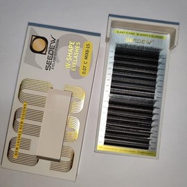 SEEDEW 3D Tilt Spire Lash Extensions, W Shape C Curl 0.07mm MIX8-15mm 12 Rows/Tray, PBT Soft Natural False Eyelashes Grafting for Beginner/Tech Artist, Beauty Salon(Black-0.07-C-MIX8-15mm)