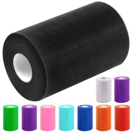 Glarks 1Pcs 15CM x 100Yards(300FT) Black Tulle Fabric Roll, Tulle Organza Fabric Spool for DIY Tutu Skirt Baby Shower Decor Wedding Backdrop Crafts Birthday Party Supplies