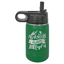 Adventure Awaits Water Bottle | Insulated Water Bottles | Laser Engraved Water Bottle | Stainless Steel Water Bottle with Straw (12 oz, Green)