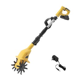 20V Cordless Tiller Cultivator, 250r/min Electric Rototiller, 4in Wide 6.7in Depth, Adjustable Length 3.2-3.8ft, Battery Powered Handheld Garden Cultivator (2000mAh Battery & Charger Included)