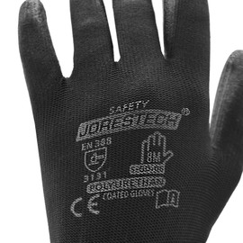 JORESTECH Palm Dipped Polyurethane Coated Seamless Knit Work Gloves PPE Hand Protection (Medium) Pack of 12,Black