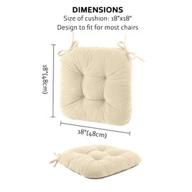 ELFJOY Chair Cushions for Dining Chairs 4 Pack Office Chair Cushion 18x18 Inches Kitchen Chair Pads Breathable and Comfortable Seat Cushion with Ties and Non Slip Backing, Beige