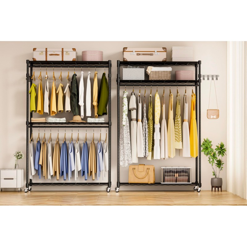 Exglobol Heavy Duty Rolling Wheels Portable Metal Garment Rack,