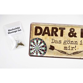 helges-shop Dart Sign - Tin Sign - Darts Decoration Metal Sign for Dart Players - Beautiful Decoration for Dartboard - Dart Accessories Fan Item - Funny Dart Saying - Gifts for Dart Fan - 28 x 12 cm