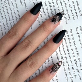 Press on Nails Medium Almond Stiletto Heel Fake Nails Gothic Mesh Rhinestone Acrylic Nails Glossy Glue on Nails Holiday False Nails Full Cover Stick on Nails for Women Girls 24PCS