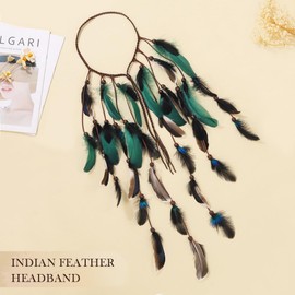 Fashband Indian Feather Headband Boho Tassel Hippie Headpiece Green Tribal Headpiece Beads Festival Party Headwear Hair Accessories for Women Girls