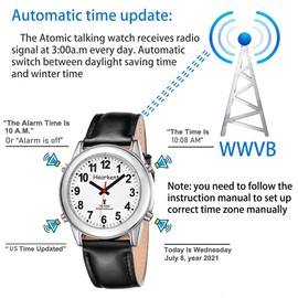 Hearkent Atomic American English Talking Watch Speaks Clear and Loud Time, Date and Alarm time Stretch Band is Best Gift for Senior,Visually impaired, or Blind People, color_name, Modern