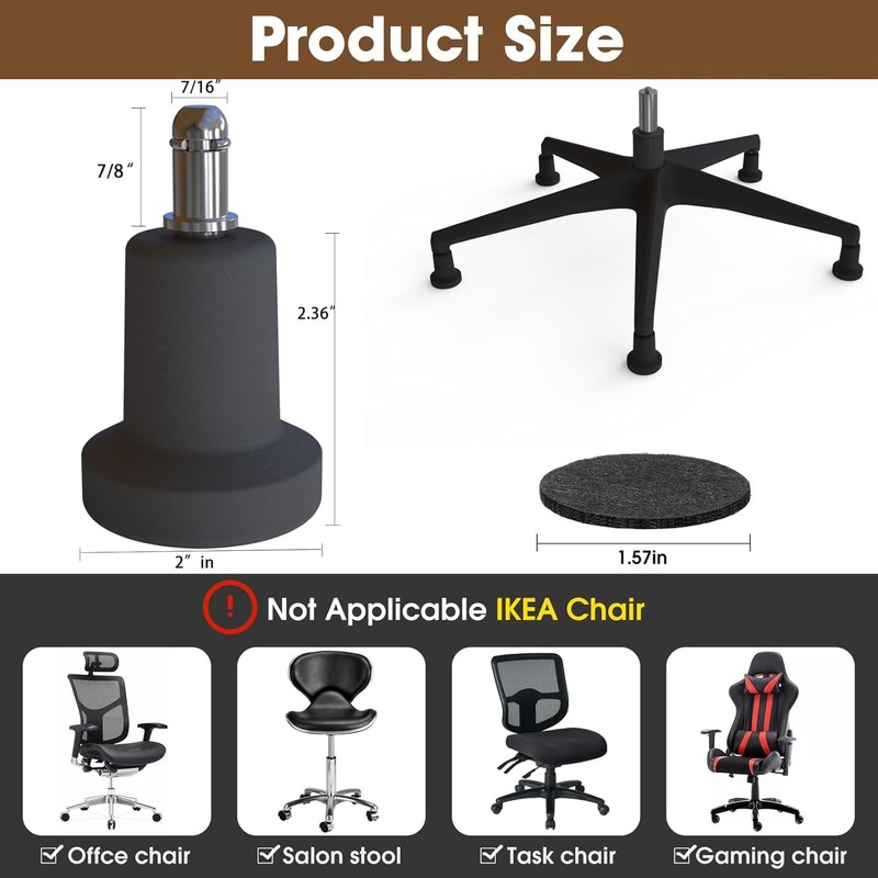 Office Chair Glides Bell Glides Replacement Fixed Castors 5PCS Black