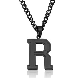 RWQIAN Mens Initial Necklace Black Stainless Steel Chain with R Letter Pendant Necklace Initials Jewellery Fathers Day Birthday Gift for Dad Husband Son Grandson Brother