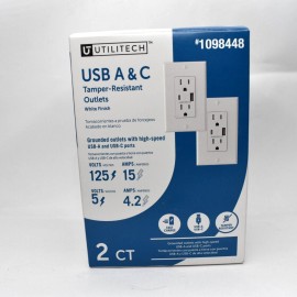 Utilitech 15-Amp 125-Volt Tamper Resistant Outlets USB A & C 5V/4.2 Amp (2 Ct)