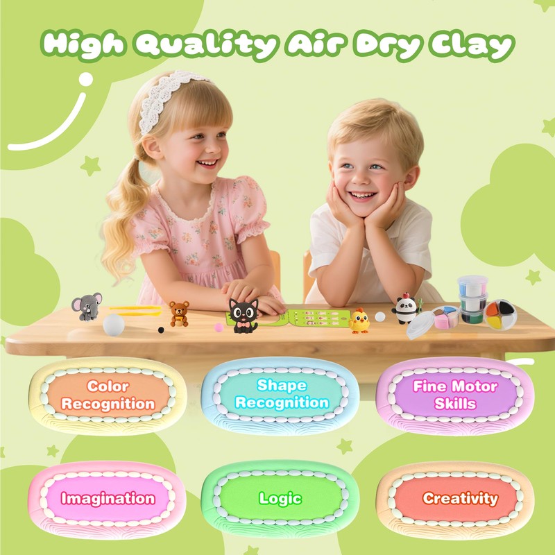 Air Dry Clay Kit, 12 Animals Modeling Clay for Kids,