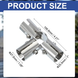 PATIKIL 1" 4 Way Pipe Clamp Connector, 2 Pcs Stainless Steel Chain Link Fence Clamps for Coat Racks Store Shelves Bracket Rail Project Pipe Connectors, Silver