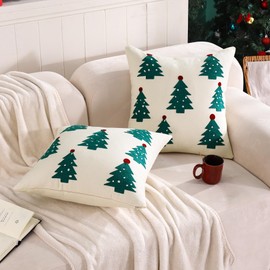 Holibeat Christmas Throw Pillow Covers 18 X 18 Inches Decorative Couch Pillow Cases No Insert (Pack of 2) (Christmas Trees)