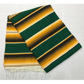 FALSA Mexican Blanket Hand Woven RASTA Serape Throw Yoga green/yellow/brown