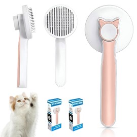 Pet Grooming Brush, Self Cleaning Slicker Brush for Dogs Cats, Gently Removes Loose Undercoat, Mats Tangled Hair, for Pet Massage- Upgraded (Pink)
