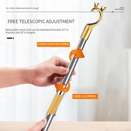 BEEY Reach Stick Long Pole Utility Hook 56" Extended Reacking Hook with Telescoping Pole for High Area for Hanging Reaching Placing