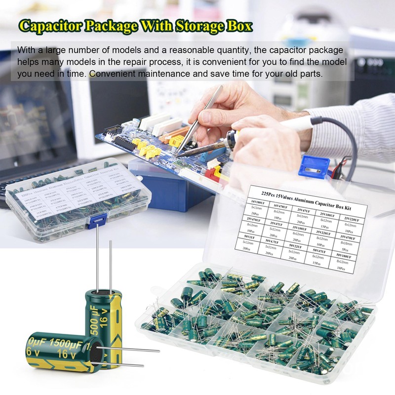 PENGLIN 225 Pcs Electrolytic Capacitor Set, Aluminum Electrolytic Capacitor, 16V
