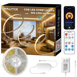 PAUTIX COB LED Strip Light 3000K,32.8ft/10m Dimmable DC24V Warm White LED Strip Lights,High Lumen Tape Lights Kit,Work with Alexa/Google Assistant for Home, Kitchen DIY Lighting