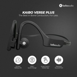 K KAIBOAUDIO Kaibo Verse Plus - Bone Conduction Headphones - Multipoint Pairing - Open Ear Bluetooth Earphones - Water-Resistant - USB-C Quick Charging - Smart Touch Control (Midnight Black)