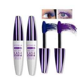 Blue Purple Mascara, 2PCS 5D Colored Silk Fiber Volume & Length Waterproof Natural Lengthening Curling Volumizing Tubing Mascara for Women