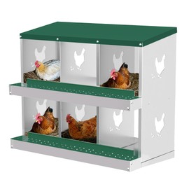 Chicken Nesting Box, 6 Hole Chicken Nesting Box, Metal Chickens Laying Boxes with Perch, Metal Roll Away Eggs Laying Boxes, Versatile Wall Mount or Free Standing for Chickens