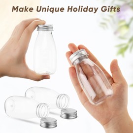 Roshtia 30 Pack Silver 4oz 120ml Plastic Mini Milk Bottles Bulk Juice Shot Bottles with Lids Small Beverage Drink Containers for Restaurants Desserts Milk Iced Milkshakes Homemade