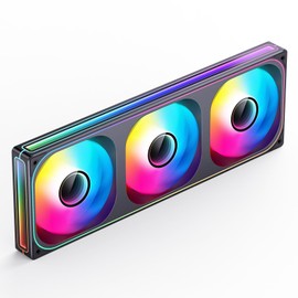 JONSBO ZB-360B PC Case Fan, Silent Computer Fan with Axis & 4-Sides Infinity Mirror, All-in-One, Single Frame Unit with3x120mm 3Pin ARGB Fans, 4 Pin PWM, 2400RPM, 28mm Thick,Black