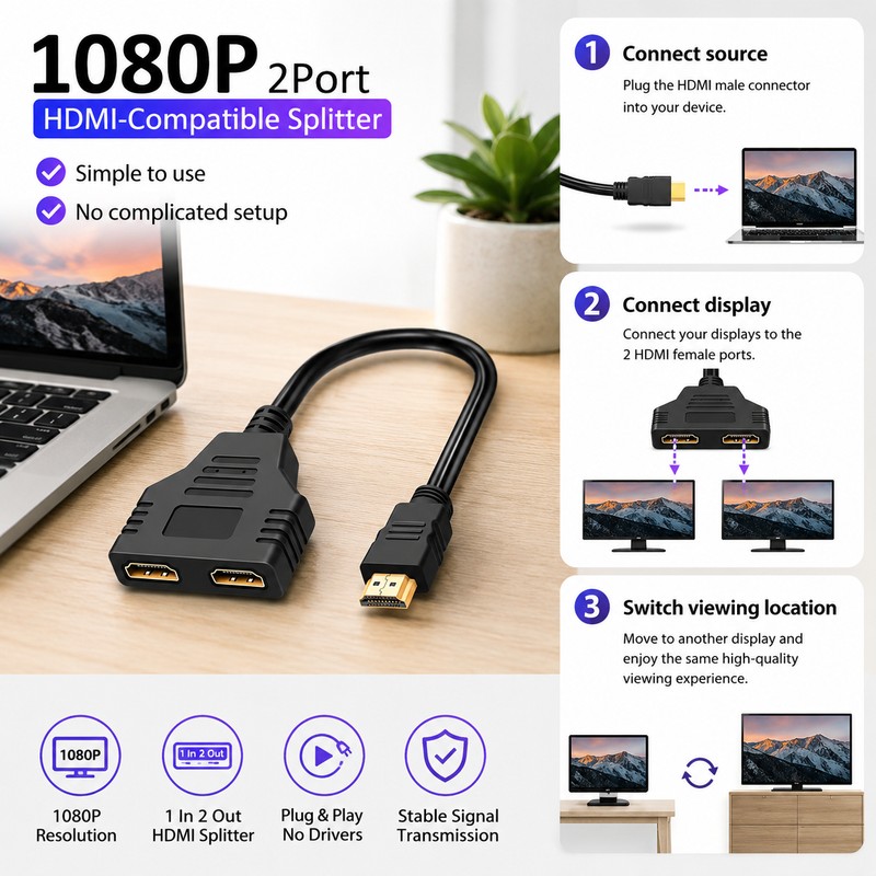 HDMI Splitter Cable for Laptop & TV Display – 1