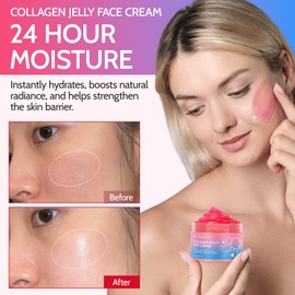 Collagen Jelly Cream, Collagen Gel Face Cream with Niacinamide & Hydrolyzed Collagene, Anti-Aging Face Moisturiser, Deep Hydrating, Revitalise Dull Skin, Boosts Skin's Barrier Hydration & Glow