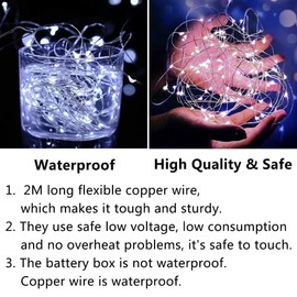 Rivokeer 24 Pack Fairy Lights Battery Operated String Lights，7FT 20LED Waterproof Silver Wire Christmas Lights Outdoor,Firefly Mini Lights for Bedroom Party Birthday Wedding Indoor Decorations.