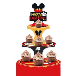 3-Tier Cartoon Mouse Cupcake Stand - Birthday Party Supplies and Decorations for Kids, Boys, and Girls - Ideal for Baby Showers