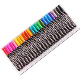 Inoranges Double Line Metallic Markers, Outline Metal Marker Pens, 24 Colors Paint Permanent Pen for Writing and Drawing, Use for Gift Cards, Rock Painting, Metal, Wood, Ceramic, Glass