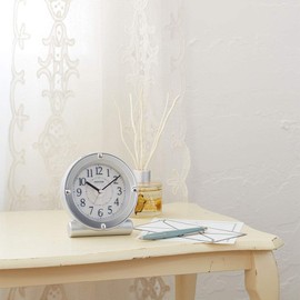 RHYTHM 8RE679SR19 Alarm Clock, Electronic Sound, Alarm, Continuous Second Hand, Light, Silver, 4.9 x 4.7 x 3.0 inches (12.4 x 12 x 7.5 cm)